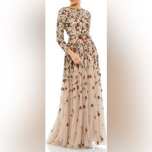 NEW Mac Duggal Floral Sequin Long Sleeve A-Line Gown